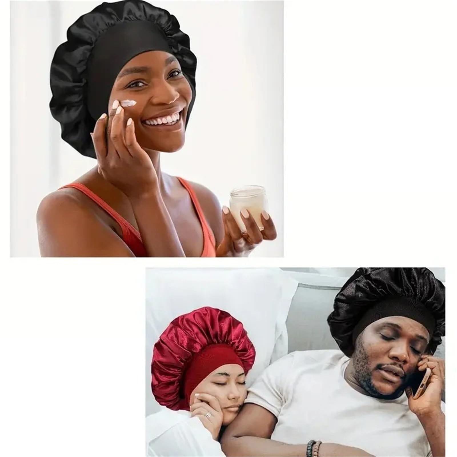 Schlafhaube Seide Damen Herren Seidensatin-Kappen 3er-Set Motorhaube Seidige Bandanas for Männer Turbanmütze Long Tail Schlafmütze