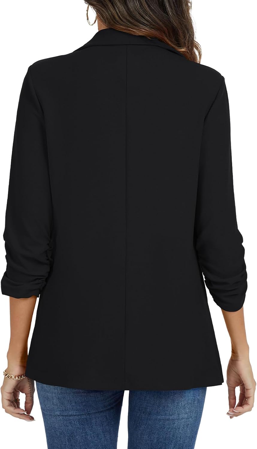 MINTLIMIT Ruched 3/4 Sleeve Blazer Jackets for Women Shoulder Pad Button Front Notch Lapel Casual Blazers with Pockets - Image 2