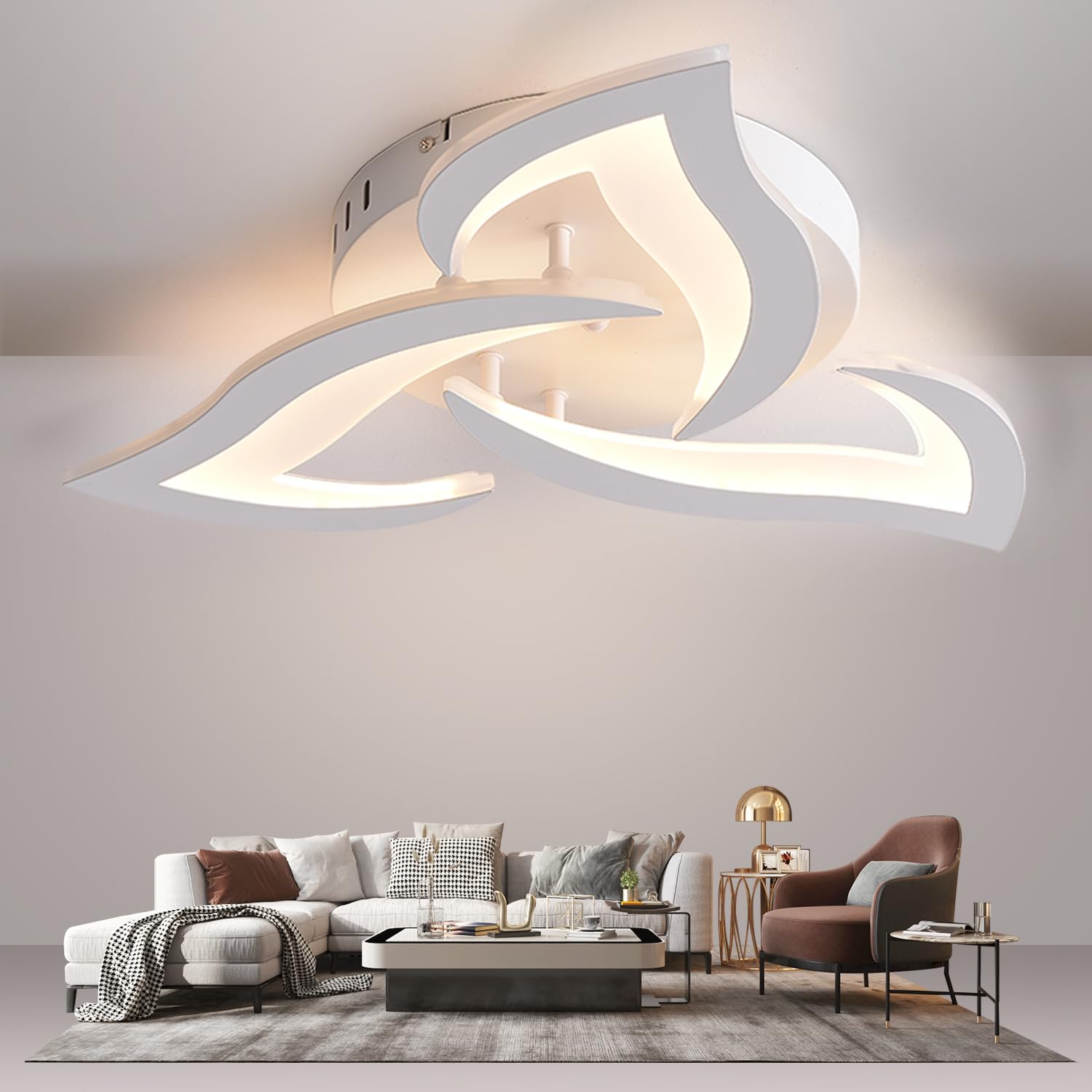 56cm Plafonnier LED Salon Fleurs Lustre Chambre 3000K Luminaire Blanc