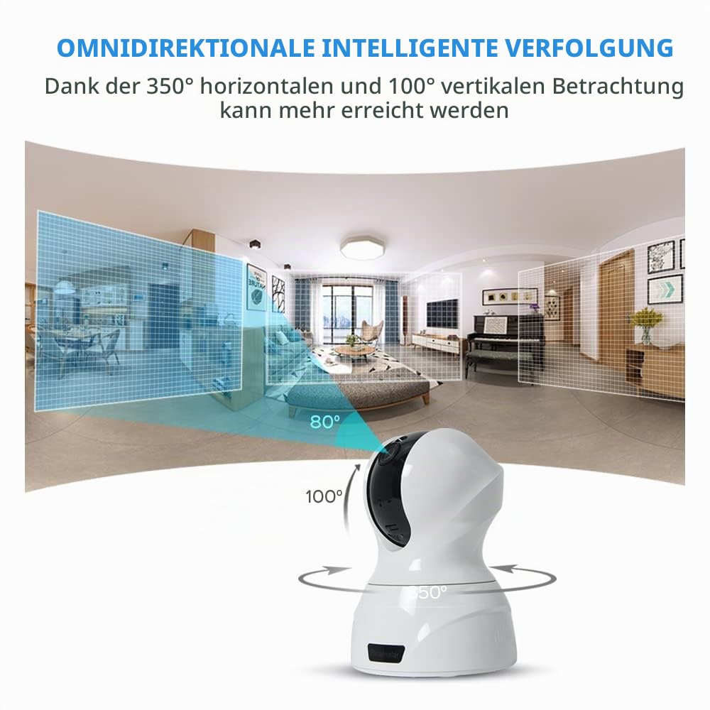 PANAMALAR WLAN IP Kamera, 3MP Innen Überwachungskamera 350°Schwenkbar FHD unterstützt LAN & WLAN Verbindung/Alexa/2 Weg Audio/Nachtsicht usw, Indoor Baby Kamera für Baby/Haustier PC Handy app