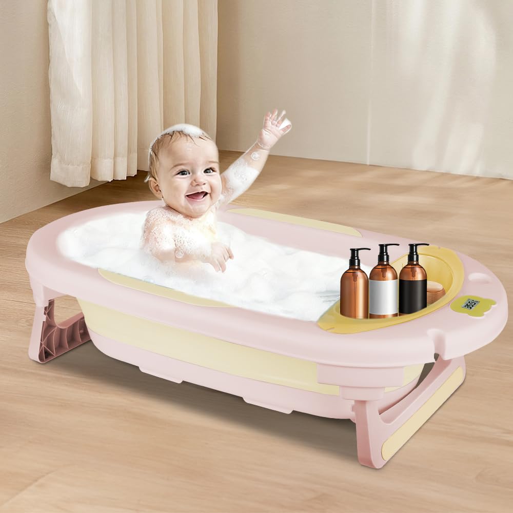 OHMG Vasca da bagno pieghevole per neonati con termometro digitale, Bebe Vasca da bagno e cuscino, la vasca da bagno per bambini adatta ai neonati, per regali di nascita dei tutti, 0-36 mesi