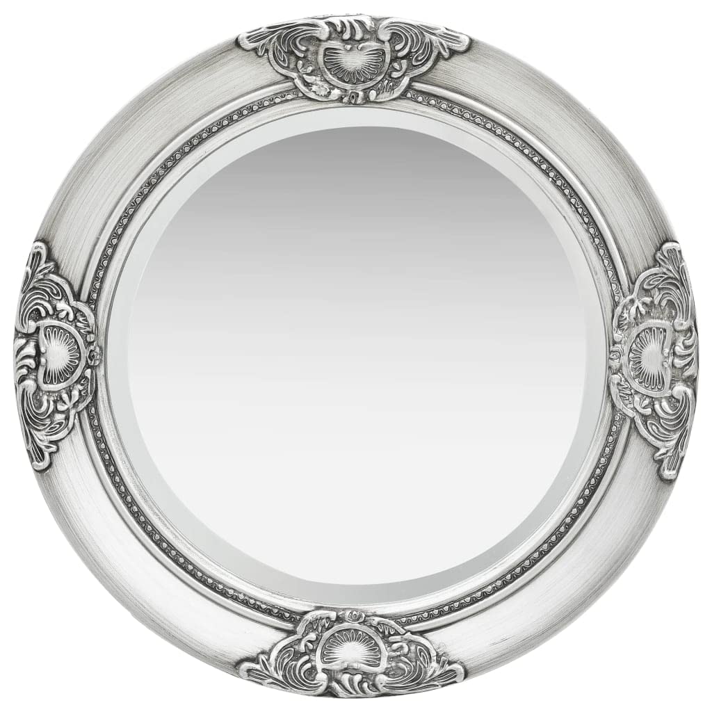 Miroir mural baroque en bois argenté avec crochets pour une pose facile