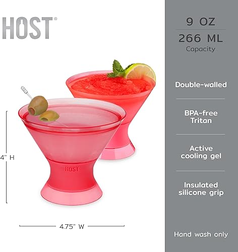 Miniatura 3 de HOST Freeze - Tazas de enfriamiento aisladas para Martini, juego de 2 vasos de cóctel de plástico con gel congelador de doble pared sin tallo, 9 oz