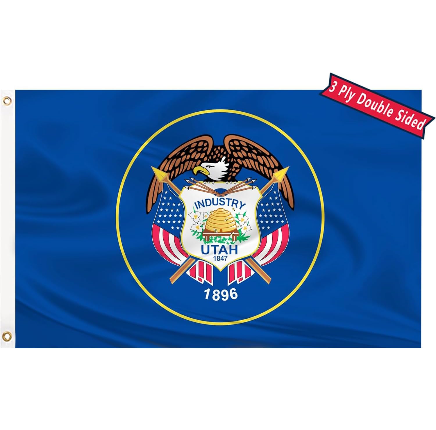 Old Utah State Flag 3x5 Outdoor Double Sided Original Utah Flag 3 Layers 240D Polyester Sewing 4 Rows of Thread with Durable Canvas Header and Brass