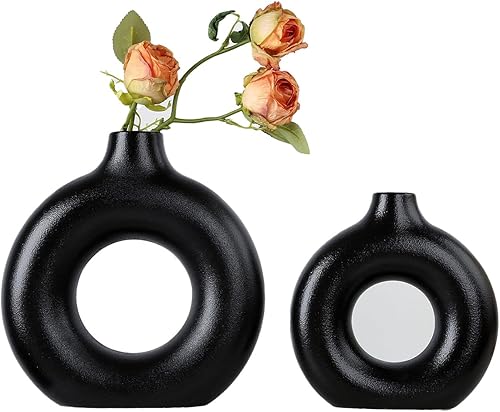 Juego de 2 jarrones de cerámica simples para decoración del hogar, jarrón bohemio blanco para sala de estar, dormitorio, mesa de comedor, cocina,