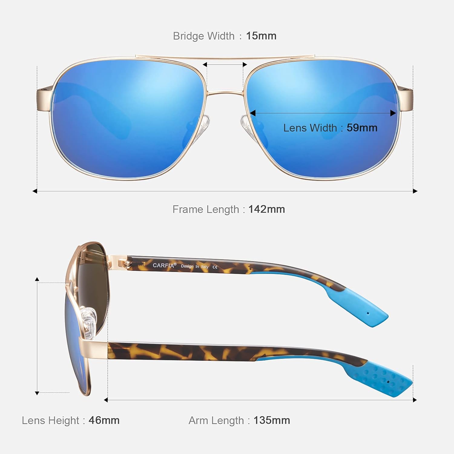 CARFIA Classic Metal Mens Sunglasses Polarized Sunglasses UV Protection CA5377 - Image 4