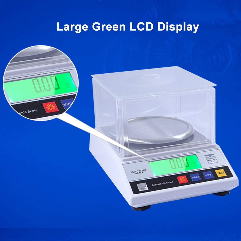 Balanza electrónica analítica digital de laboratorio de alta precisión, precisión de 0,01 g, con pantalla antiviento, conversión de 13 unidades y pantalla LCD retroiluminada (600 g/0,01 g).