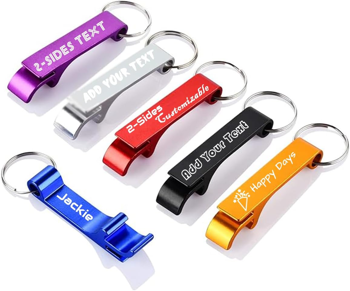 100pcs Personalized Bottle Opener Keychain Bulk, Custom Text/Logo/Icon Wedding Party Favors for Guests 2-sided Customizable Promotional Items Key Chain/Ring Keyring Customized Engrave Gifts