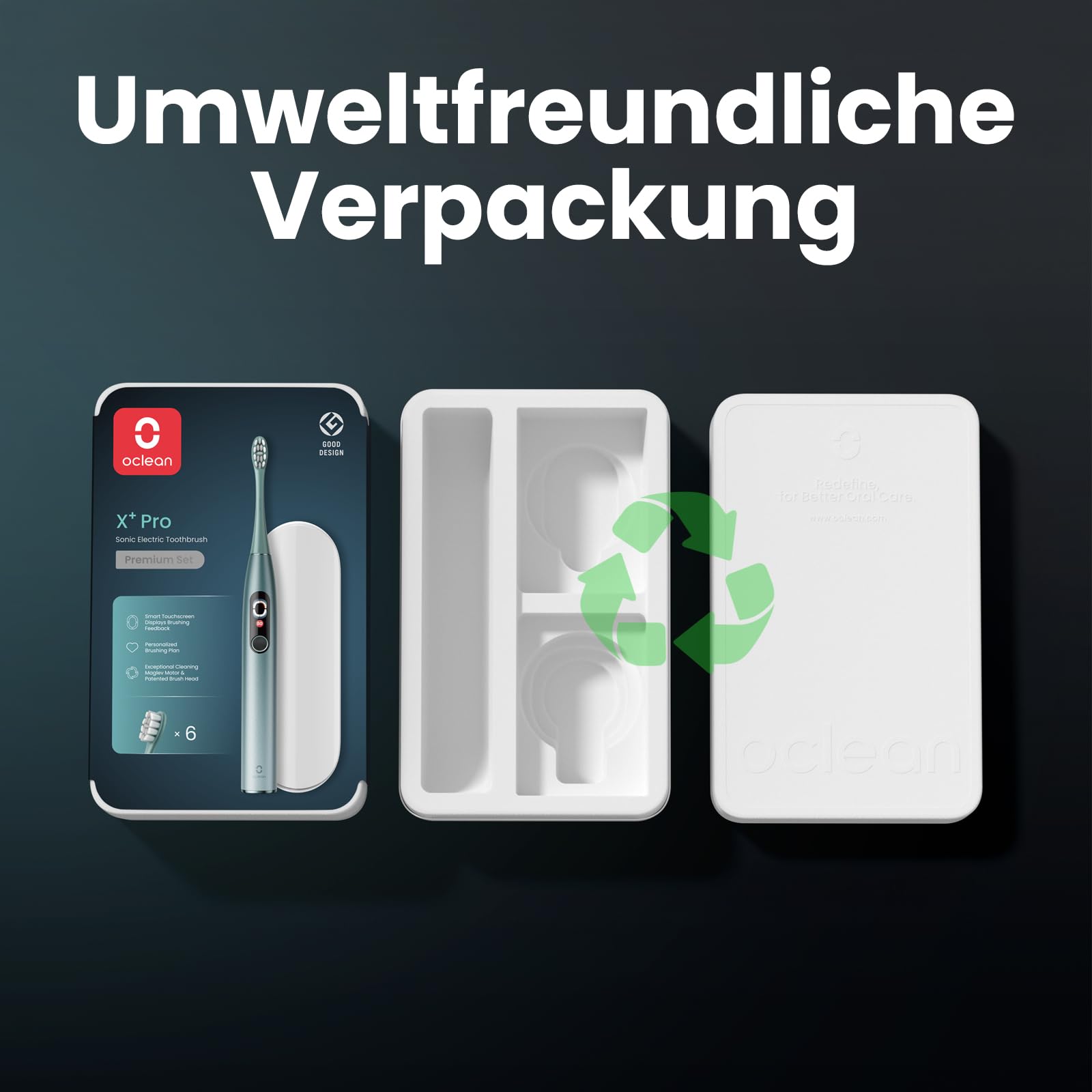 Oclean Elektrische Zahnbürste X Series Pro Gift Set, Schallzahnbürste mit Bildschirm, 3 Modi & 32 Intensitäten Sonic Electric Toothbrush mit Timer, 6 Stücke Bürstenköpfe mit Reiseetui, Grün