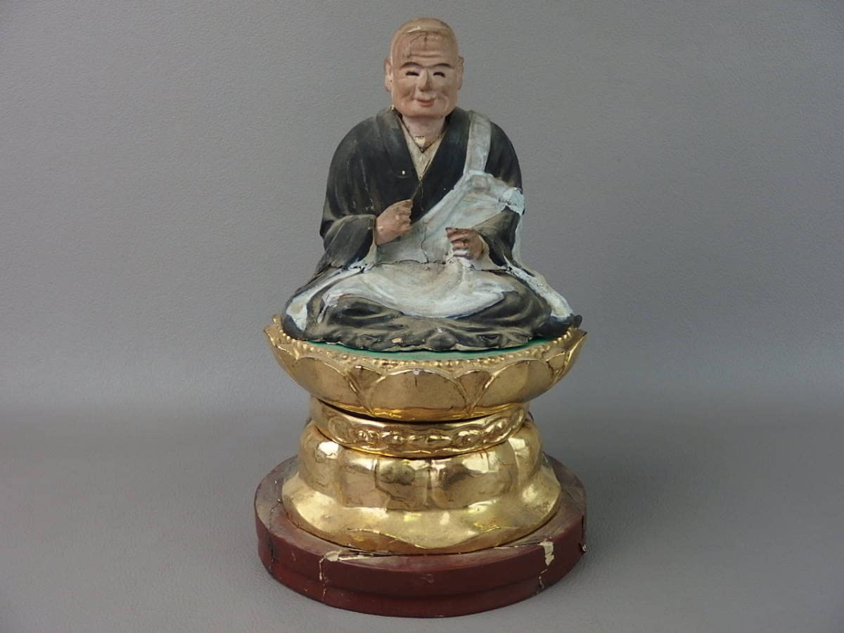 Amazon｜【骨董仏教美術】古い木彫時代木彫玉眼仏像弘法大師空海日蓮