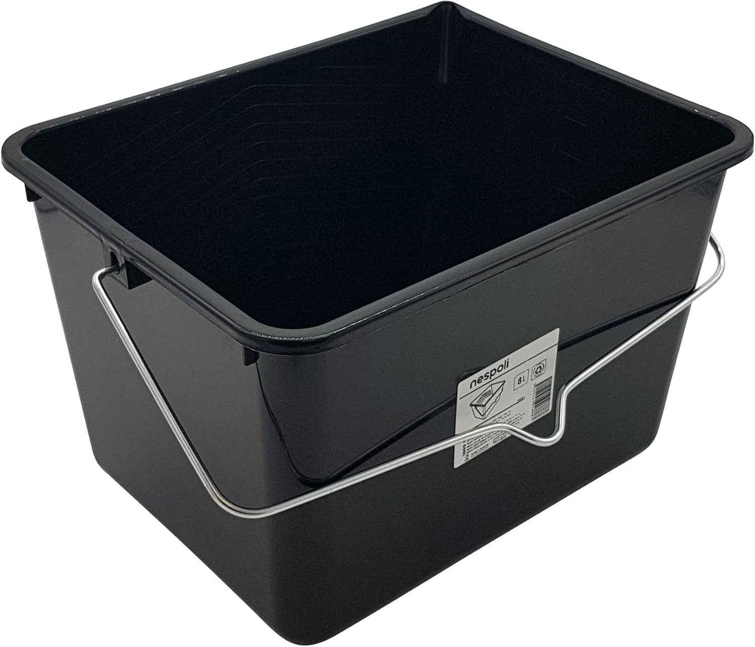 Nespoli 8 Litre Large Paint Bucket with Metal Handle, Black