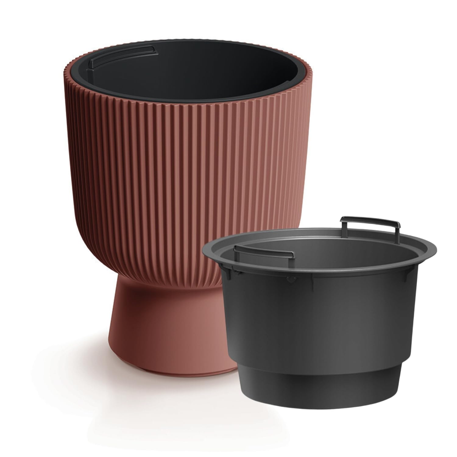 B2C Plant Pots Flower Planter 7 Colours 3 sizes Tall with insert Wavy Plastic Pot Boho Elegant Textured Cylindrical with base indoor/outdoor Modern (Copper, 40cm - 37L)