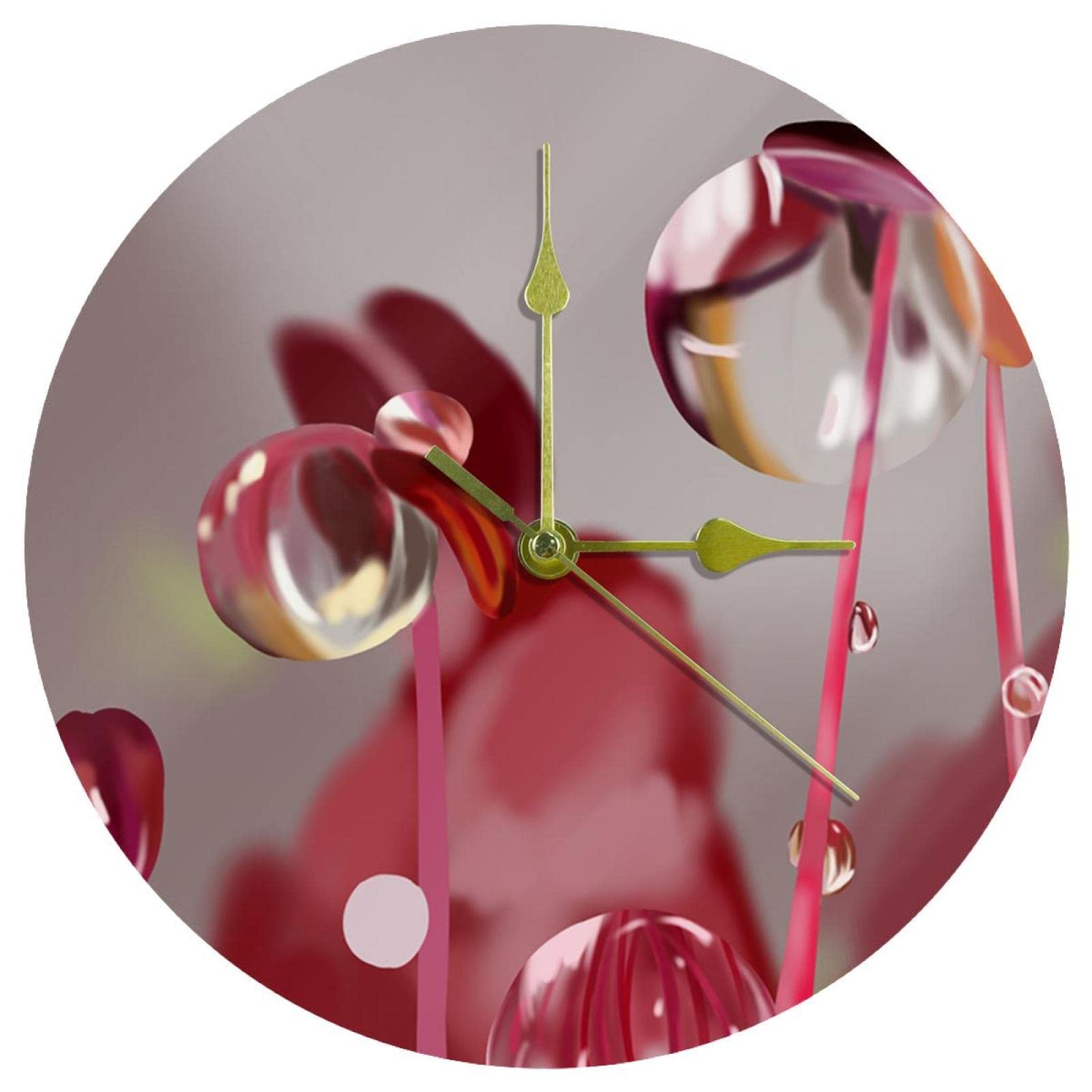 Horloge murale pour bureau et maison ronde en acrylique 24 cm fleurs design