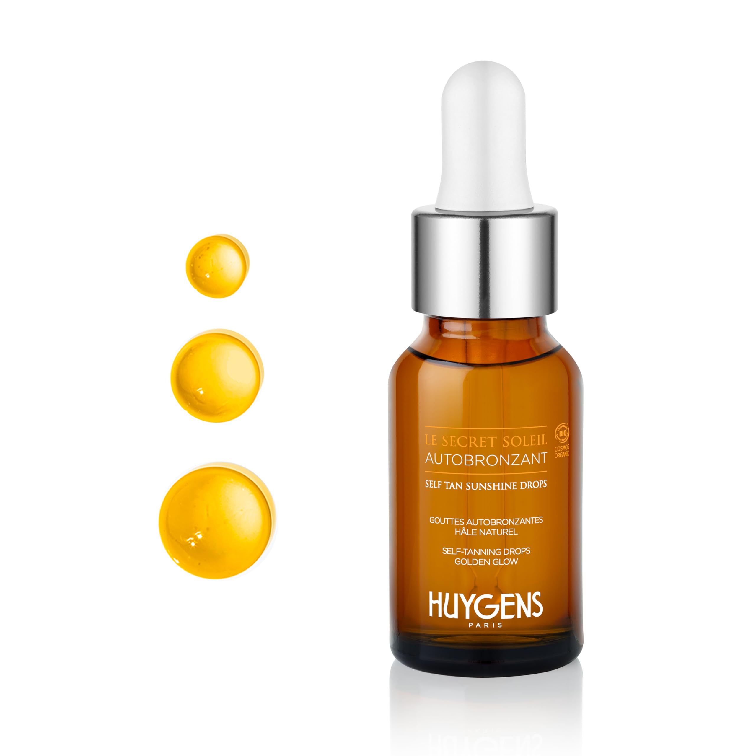 HUYGENS Face Self-Tan Sunshine Drops – Sérum autobronzant progressif – Certifié bio, vegan, fabriqué en France, 15 ml