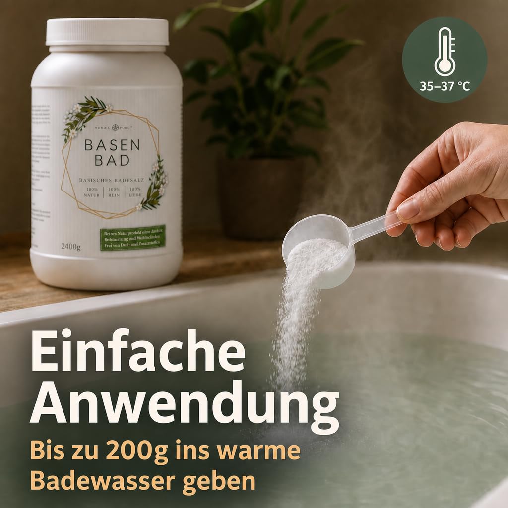 Basen-Bad von Nordic Pure 2400g | Basischer Badezusatz Made in Germany | Basisches Wellness-Badesalz Perfekt für ein Vollbad, Sitzbad, Fußbad oder Handbad