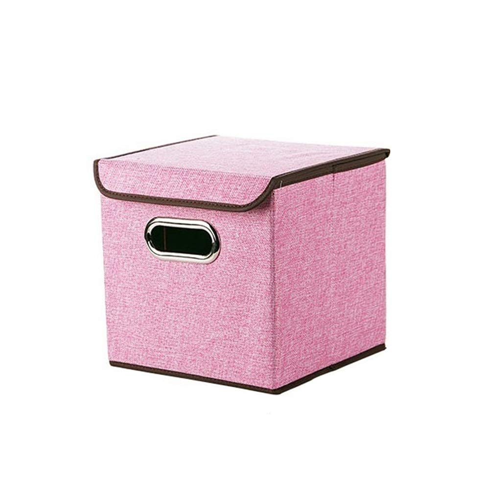 ETRGFTHU Large Cotton Linen Fabric Foldable Storage Box Container with Lid And Handles For Toy Organizers Storage Bin Cubes Organizer(Pink,25x25x25cm)