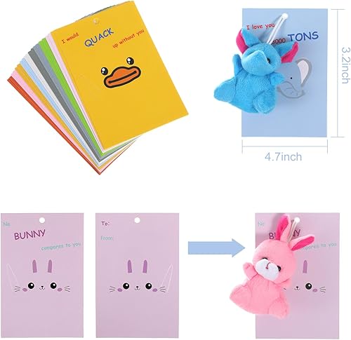 Miniatura 3 de Regalos para el día de San Valentín para niños, 20 paquetes de tarjetas de San Valentín con llavero de animales de peluche, juguetes para niños,