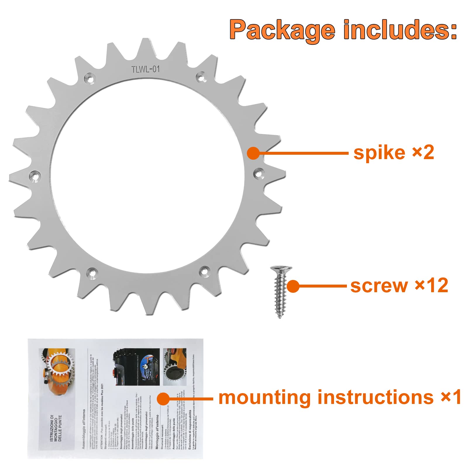 Spikes de Acero Inoxidable de Repuesto para Modelos Worx Lan-droid S/M, Mejora de Tracción para Robots Cortacéspedes con 12 Tornillos, Tamaño de Rueda 205 mm