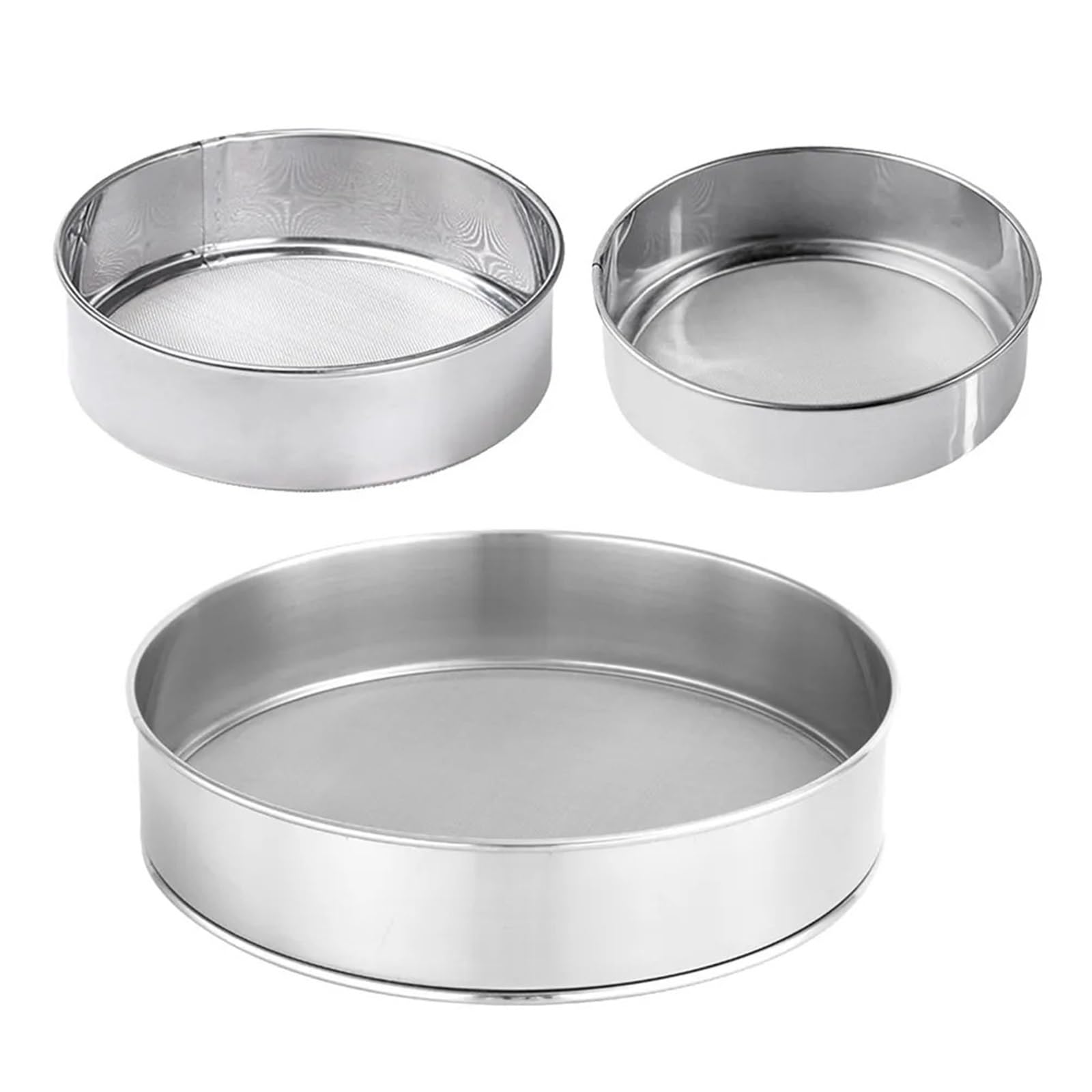 1 Set (3 Pezzi) Set di setaccio for Farina in Acciaio Inossidabile a Maglia fine 40 Mesh for la Cottura Biscotti Pane Torta Pasticceria in Polvere setacciatura utensile da Cucina per Cucina