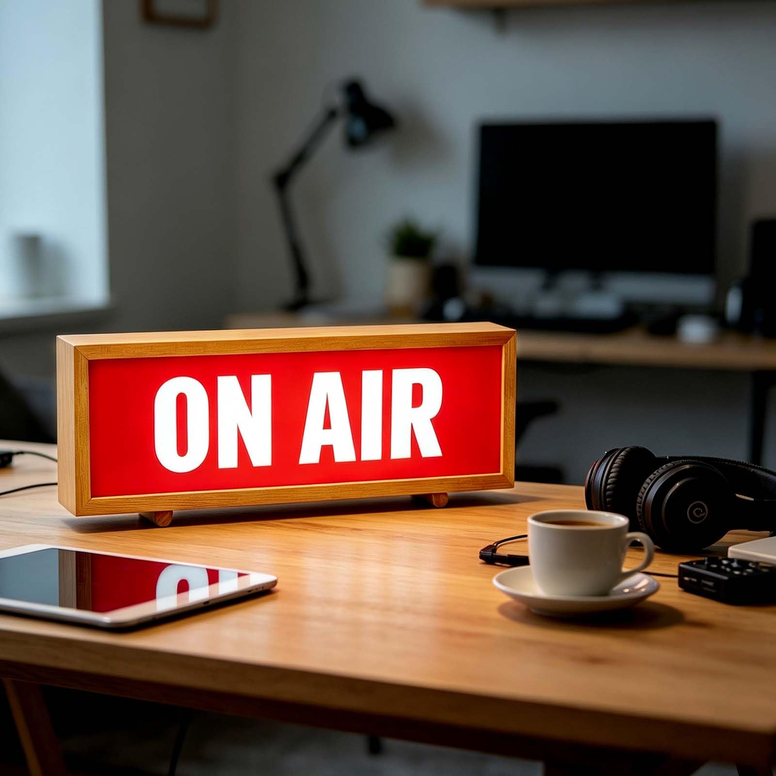 shulovehua ON AIR Wooden LED Neon Sign Recording Light USB Powered On Air Sign Lightbox with Remote Control & Dimmable for Recording Studio Live Stream Game Room Decor (5V 10.08"x3.15"