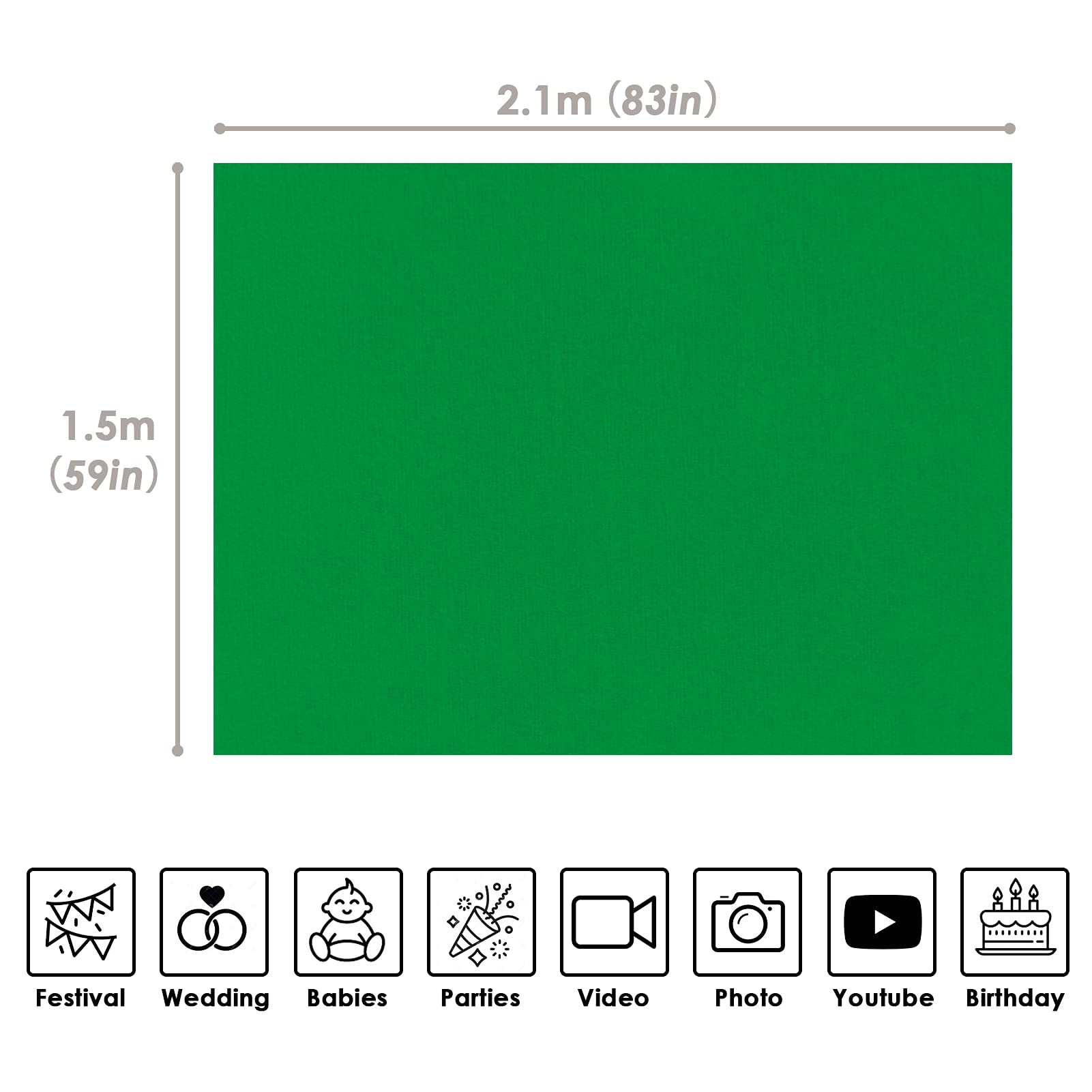 Fond Photo 1.5x2m Toile Polyester Backdrop Studio Photo Vidéo pour Photographie Portrait Produit E-Commerce Youtube Shooting Contenu Créatif (Vert)