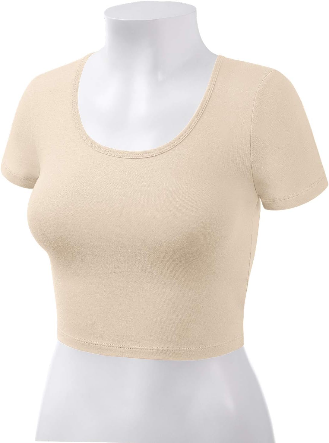 Women Cotton Scoop Neck Crop Tops Short Sleeve Basic Casual Shirts - Image 4