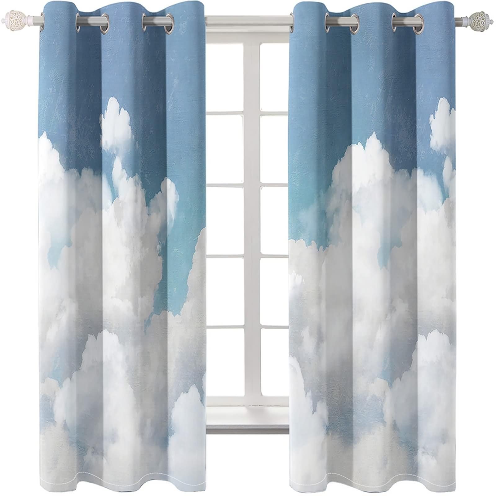 Rideau Salle de Bain Fenetre, Rideaux Cuisine Blanc Bleu Ciel et Nuages Polyester 2 Panneaux 428x274cm