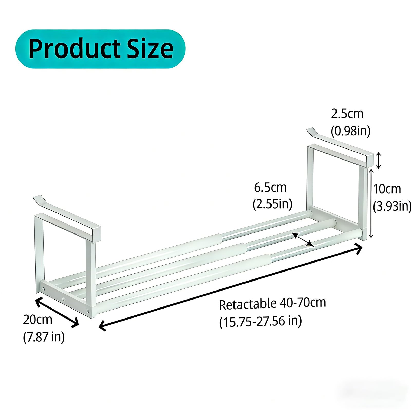 2 Pezzi Scarpiera Appendibile Per Armadio, Retrattile 40-70 cm, Ripiani Regolabili Sotto I'armadio, Scarpiera Salvaspazio,per Porta Scarpe da Ingresso, Armadio, Cucina e Ripostiglio(Bianco)