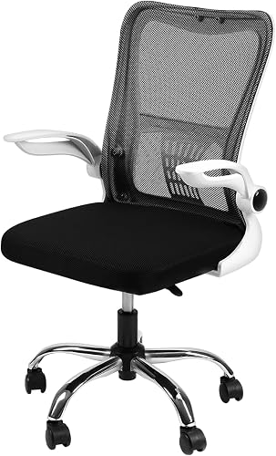 Deli Ergonomic Office Chair with Lumbar Support – Adjustable Height, Breathable Mesh Back, 360° Swivel Desk Chair for Home & Office (Black/White)