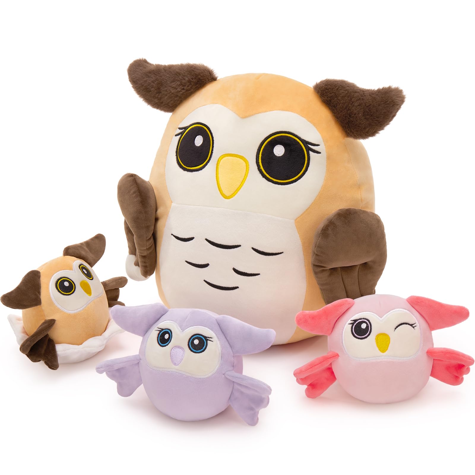 MaoGoLan Owl Stuffed Animals with Babies Inside,Ultra Soft Owl Plush Throw Pillow with 3 Adorable Baby Owls Plushie,Squishy Stuffed Collection Gift