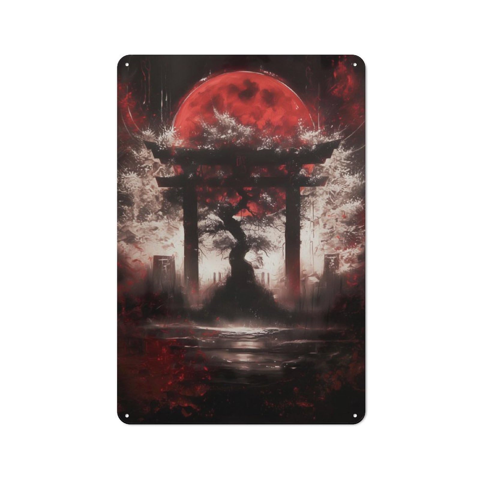 Junmoney Tree Of Life Torii Gate Rustic Tin Wall Plaque 30X20cm For Garage Or Workshop, For Garage Decor Fans, For Retro Home Interiors