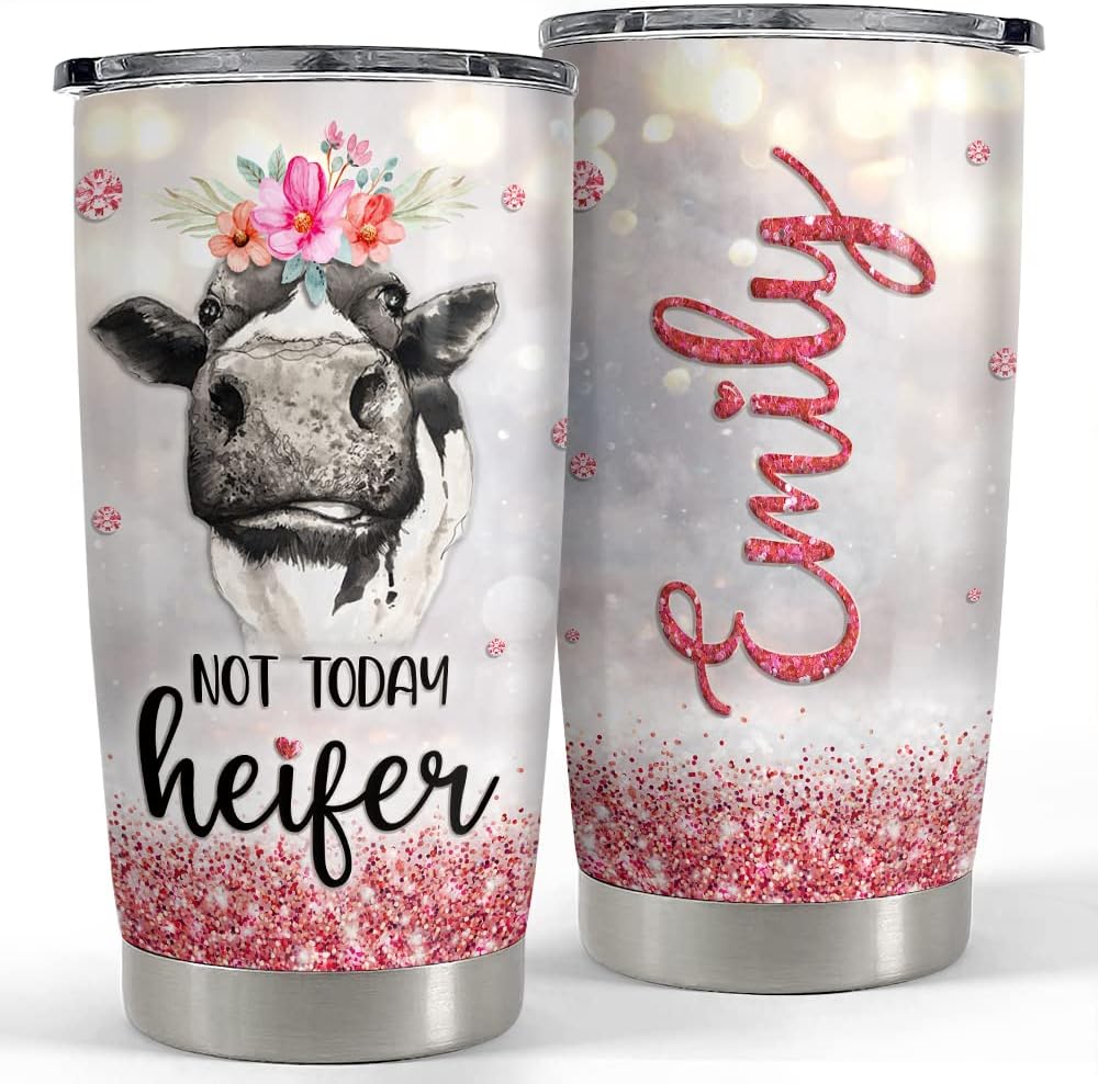 SANDJEST Personalized Cow Tumbler Not Today Heifer 20oz 30oz Tumblers with Lid Gift for Women Girl Daughter Sister Animal Lovers Christmas Birthday