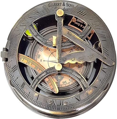 Image of 5 inches Large Sundial Compass in Rosewood Case - Best Vintage Gift for Antique Lovers Vintage Functional Marine Brass Magnetic Compass