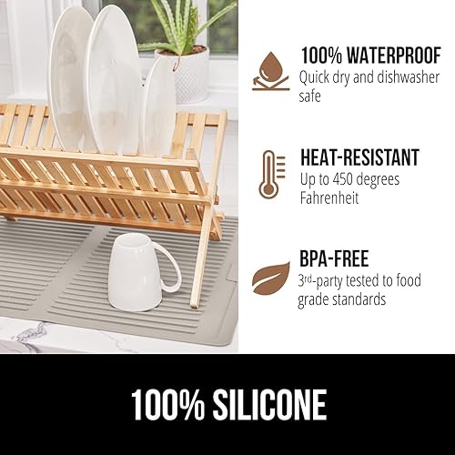 Miniatura 4 de GORILLA GRIP Tapete de secado de platos de silicona patentado 100% sin BPA para encimera de cocina, diseño acanalado para atrapar agua, fácil de