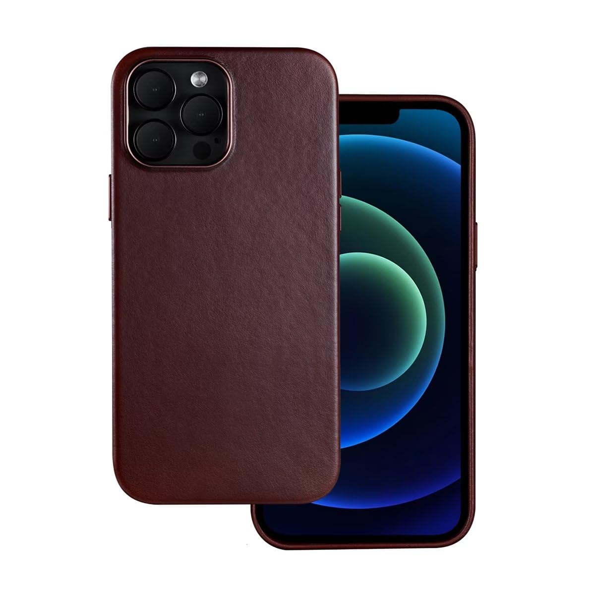 Docco Jette Designed for iPhone 13 Pro Leather Case Compatible with MagSafe, Genuine Crazy Horse Leather Case for iPhone 13 Pro, Built-in Magnets for MagSafe Charging-Canyon Red