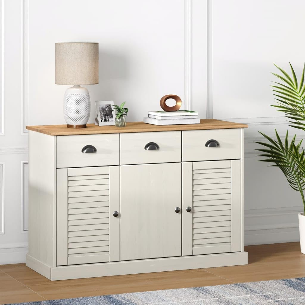 VIGO Buffet en bois massif de pin 113 x 40 x 75 cm Commode Blanc