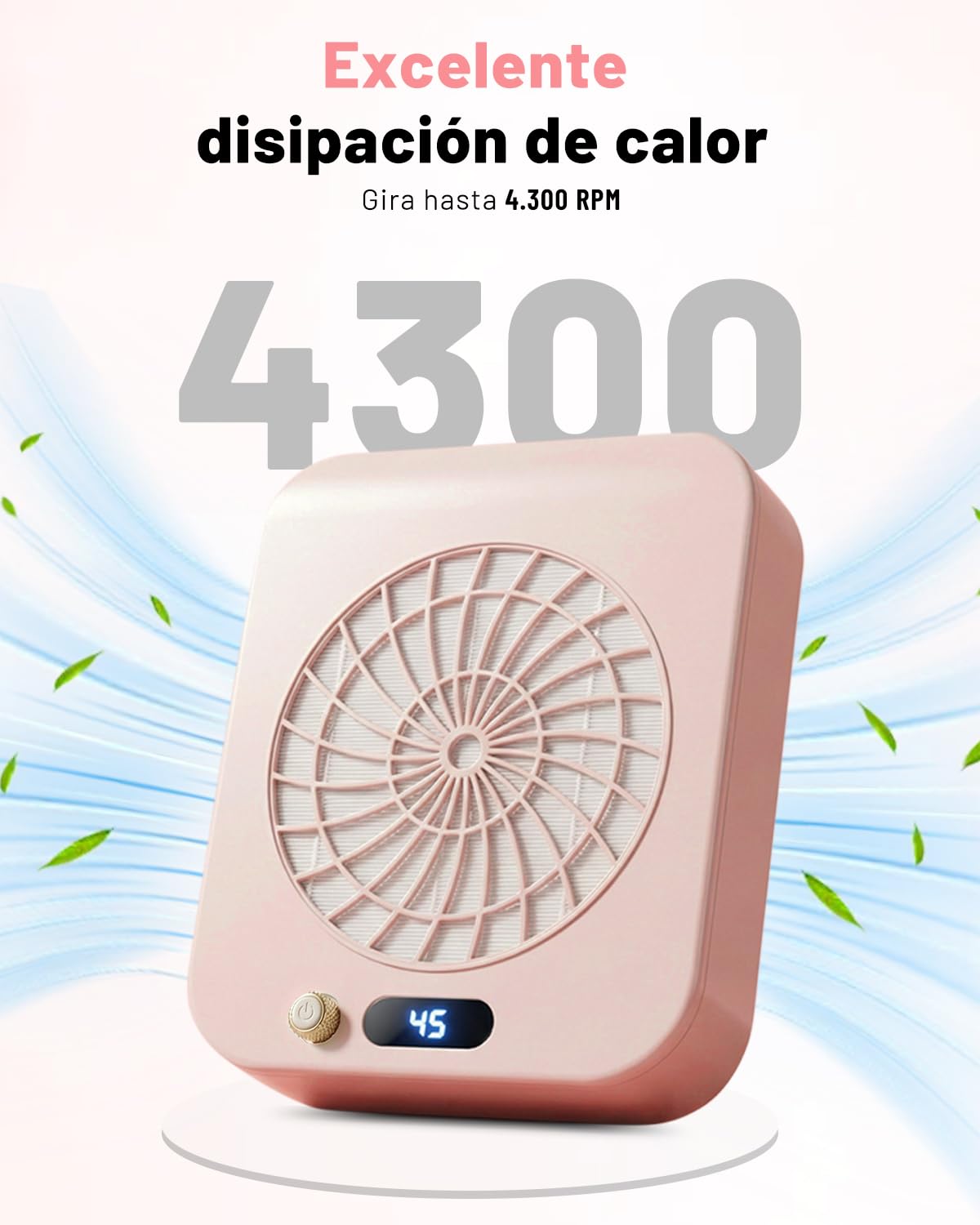 CozyZen Colector de Polvo para Uñas: 4300 RPM/45 Velocidades LED, 160 CFM, Motor 30.000 Hrs, Filtro Reutilizable, Salones & Hogar（Rosa）