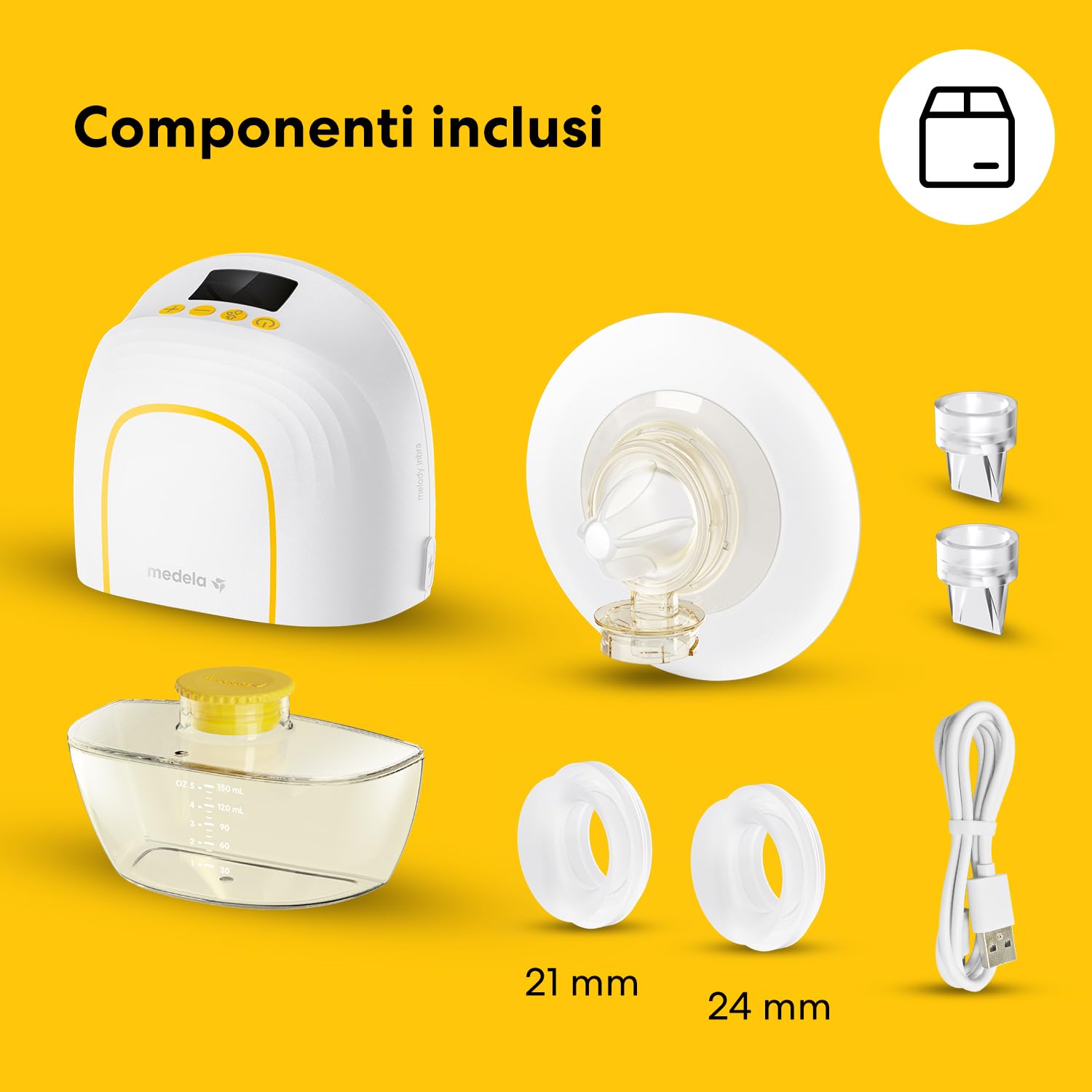 Medela Melody InBra Tiralatte indossabile singolo, mani libere – Fit ultra-morbido, Easy Pump&Store, All-in-one, Prestazioni potenti, 2 modalità & 9 livelli, coppe in silicone, porta USB-C