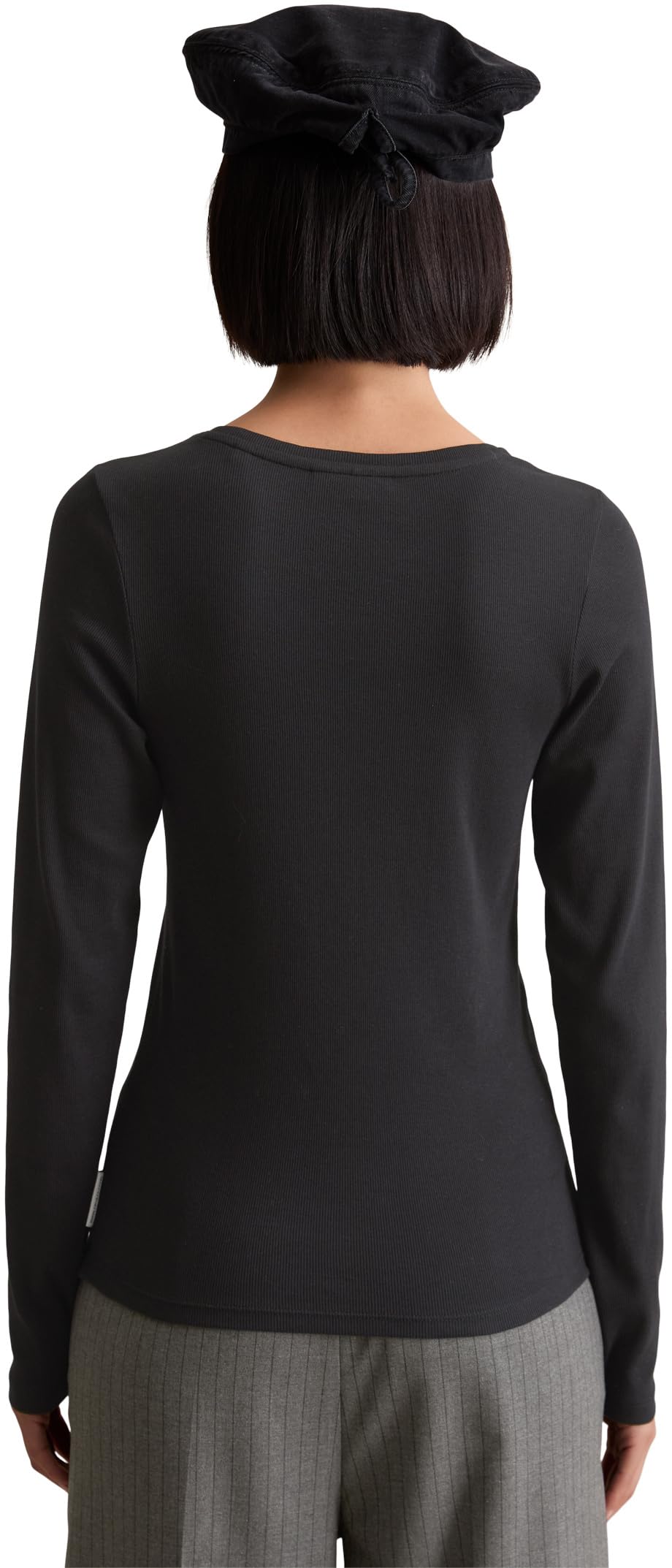 Marc OߴPolo Denim Damen Langarmshirt aus Bio-Baumwolle mit Stretch-Anteil, Schwarz (Black), L