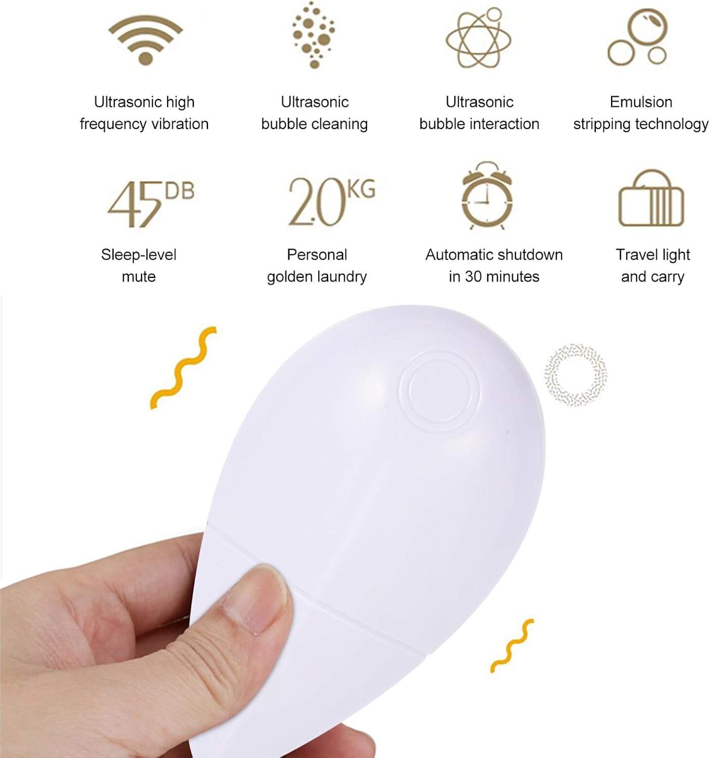 Uonlytech Portable Ultrasonic Washer Mini Clothes Cleaner with High-frequency Vibration Energy-saving Abs Compact Laundry Machine for Travel Home Clothes and Socks Cleaning