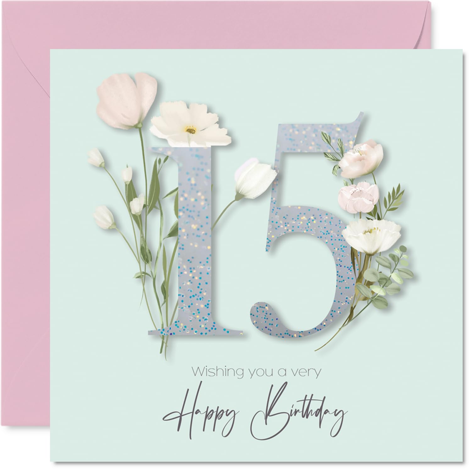 15th Birthday Cards for Girls - Fancy Floral Flowers - Happy Birthday Card for 15 Year Old Girl Daughter Niece Great Niece Goddaughter, 145mm Bday Greeting Cards