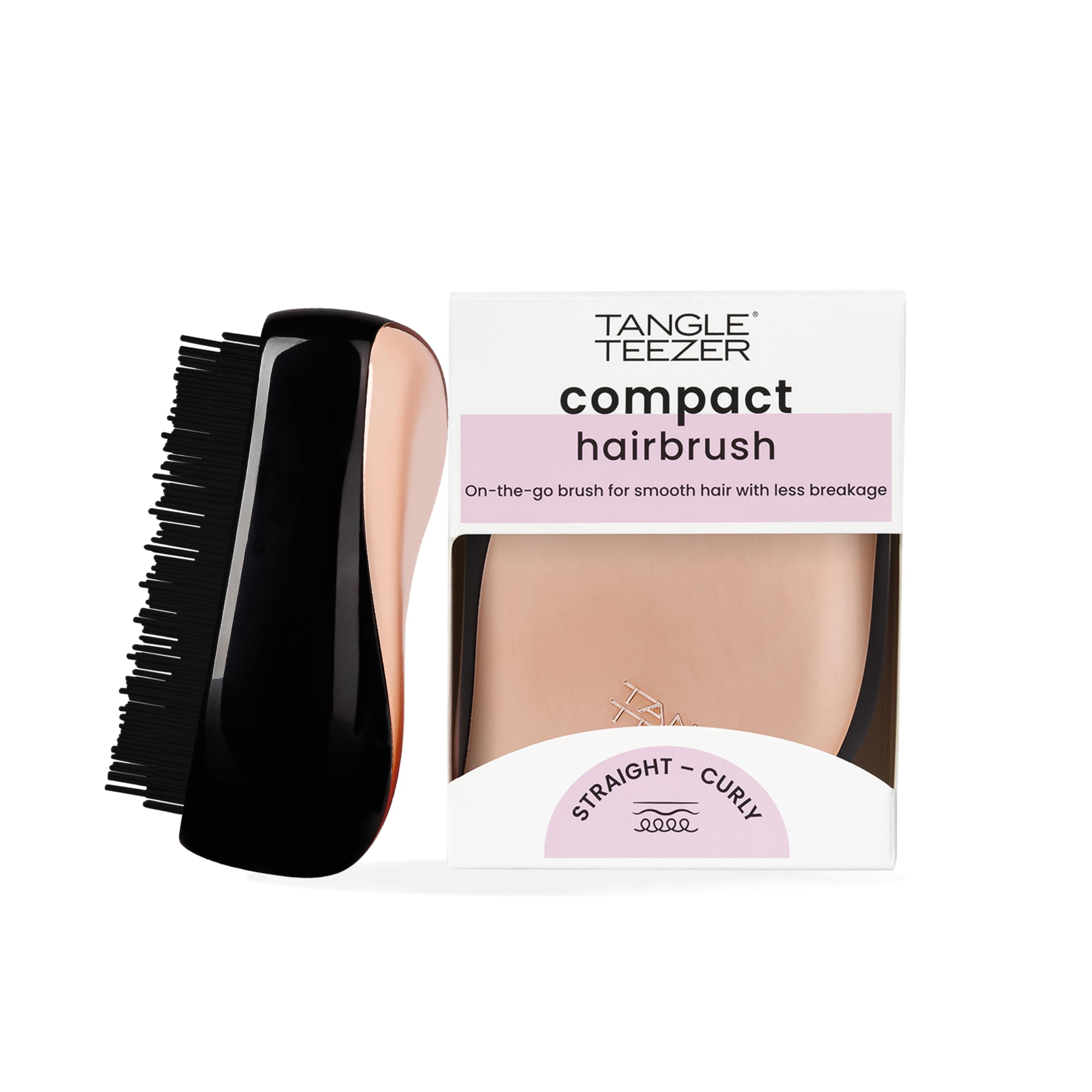 Tangle Teezer Compact Styler - do włosów mokrych i suchych - szczotka do rozczesywania wszystkich rodzajów włosów - idealna szczotka podróżna z pokrowcem ochronnym - Czerń/różowe złoto