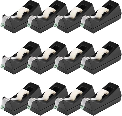 Dispensador de cinta de escritorio, base antideslizante, 12 rollos de cinta invisible con dispensador de 34 pulgadas x 1000 pulgadas, repuestos de