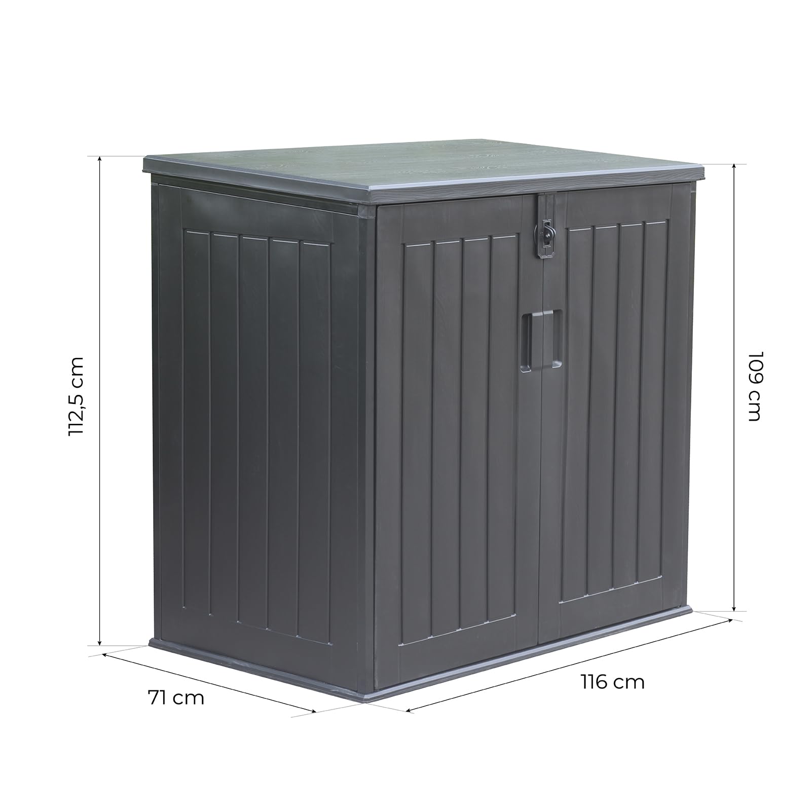 Gardiun Arcón Exterior para Jardín Soften 775 litros 116x71x109/112,5 cm Baúl de Resina con Amortiguador, Suelo y Puertas