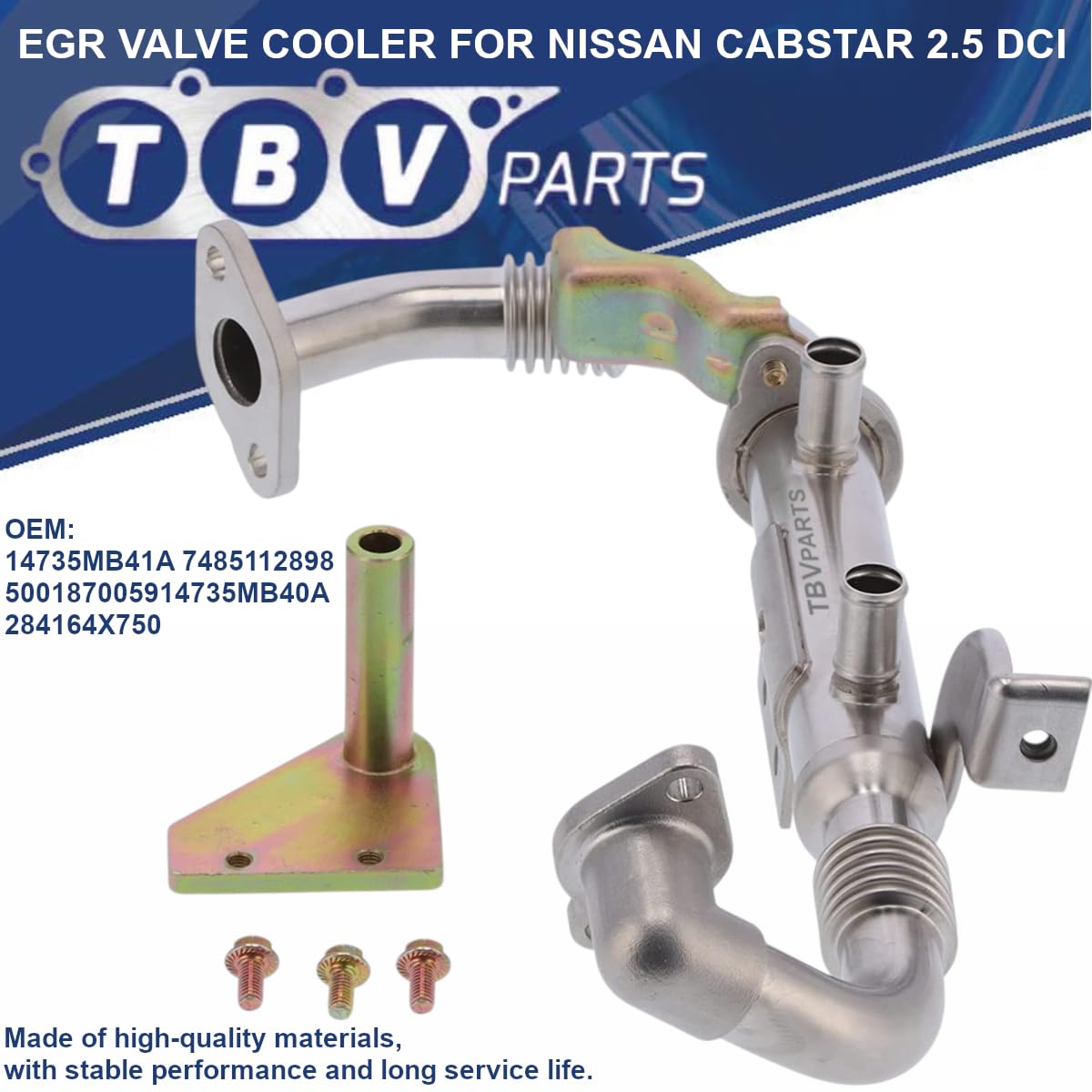 Raffreddatore EGR 2.5 DCI 4735MB41A 7485112898 5001870059 14735MB40A 284164X750 Valvola di raffreddamento EGR Elemento Refrigeratore per Cabstar (F24M, F24W) 2006-2013