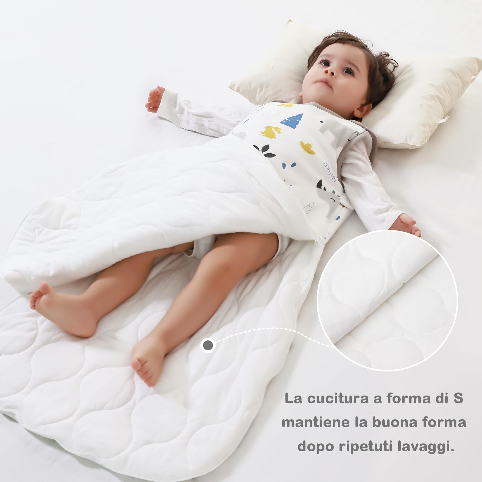 Mosbears Sacco nanna invernale per bambini, 2,5 Tog, 100% cotone, diverse dimensioni dalla nascita fino a 24 mesi, adatto per tutto l'anno(Rinoceronte,XL(18 a 24 mesi))
