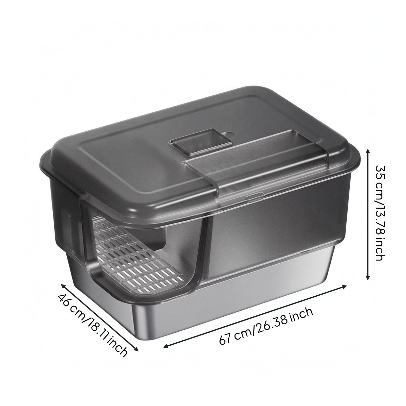 Contenitore Lettiera Chiuso Gatto Lettiera Coperta Box Igienico Cassetta Coperta con Base in Acciaio Inox E Plastica PP Corridoio Coperto E Coperchio, Nero Trasparente, style to 2