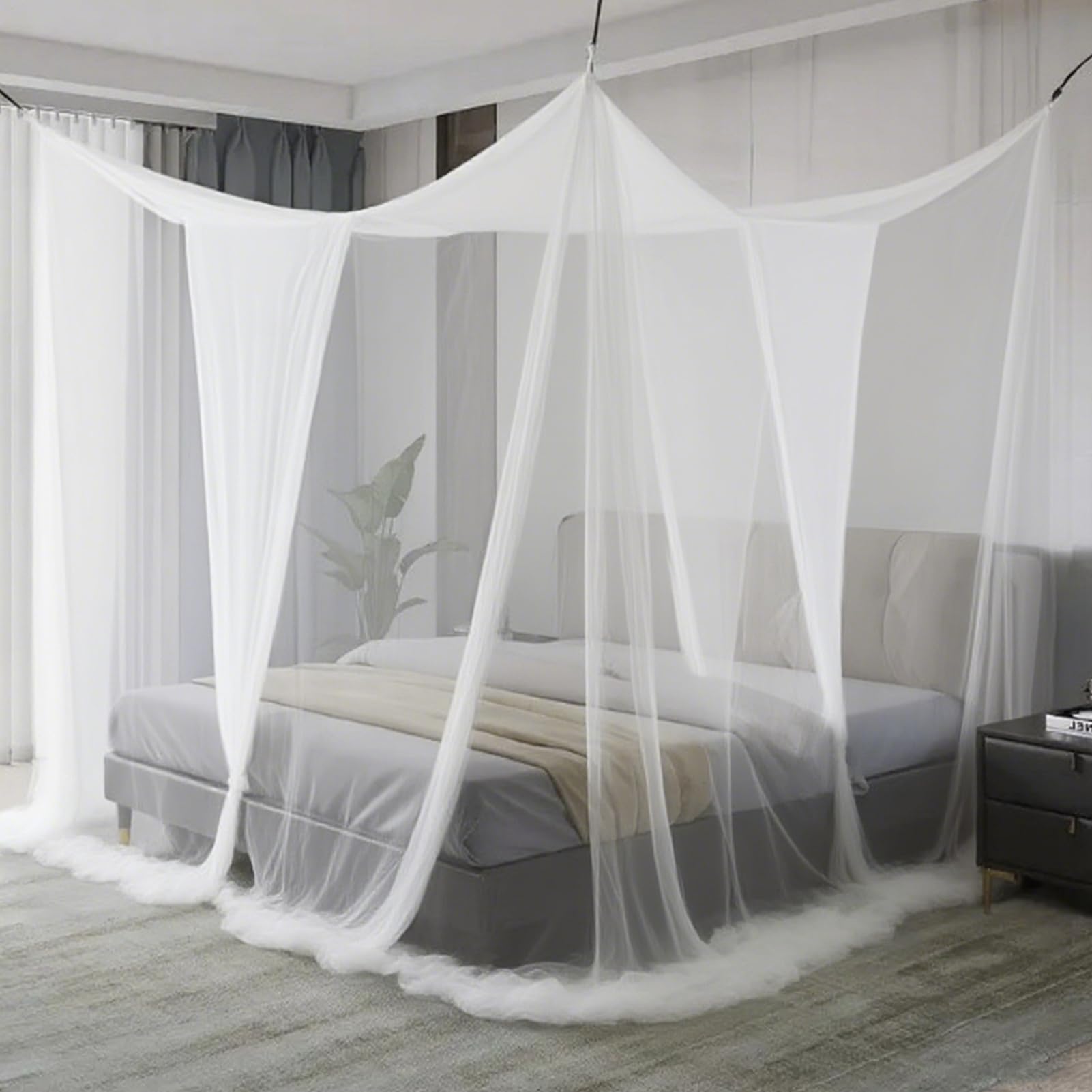 Mosqui-to Net For Bed, White Canopy Bed Curtains, Large Super King Bed Mesh Fly Netting For Bedroom, Travel, Camping 190×210 Cm