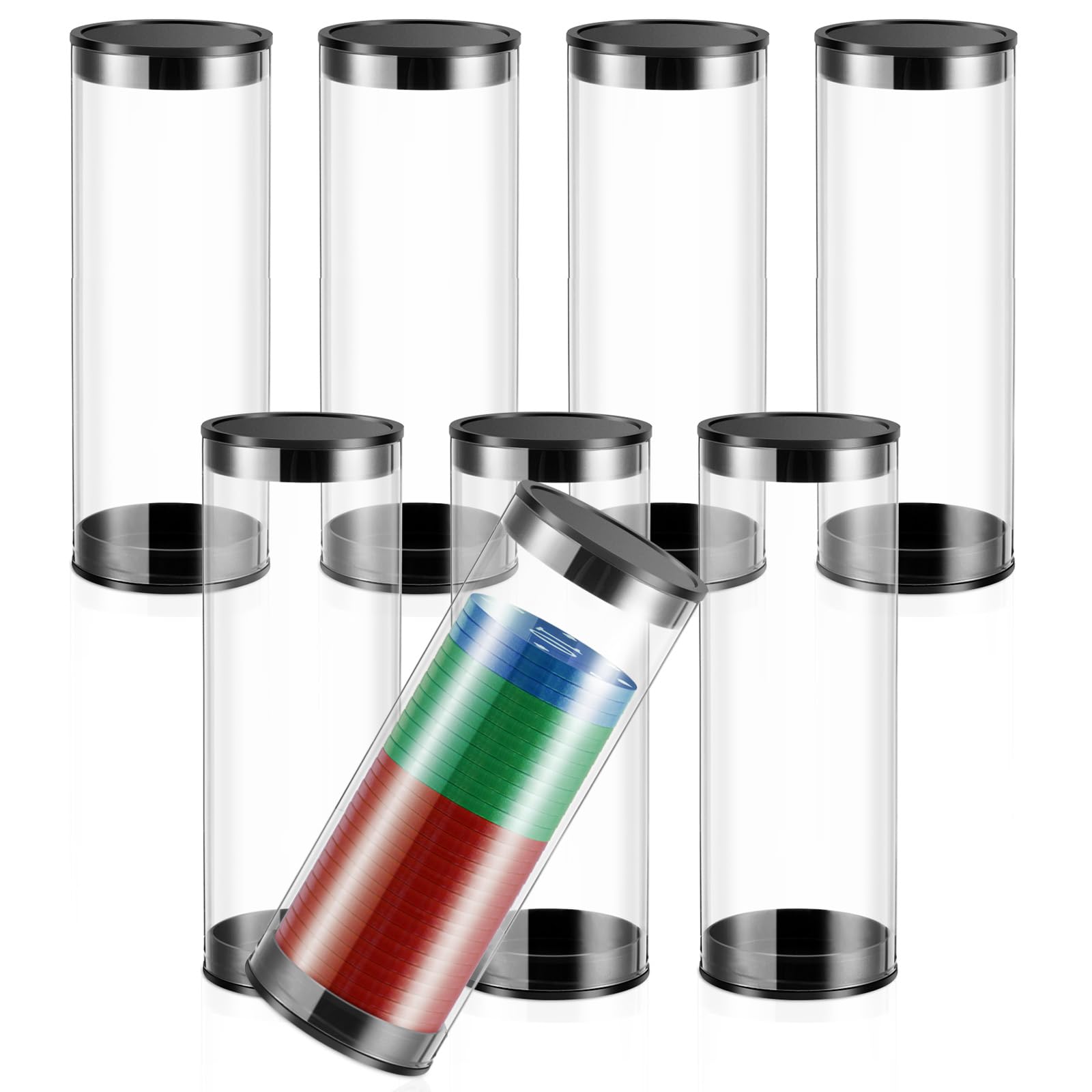 Remerry 8 Pcs 5.35 x 1.77 Inch Poker Chip Storage Tube, 30 PC Clear Casino Chip Tubes Plastic Collector with Lid for Coin Storage Casino Party Supplies
