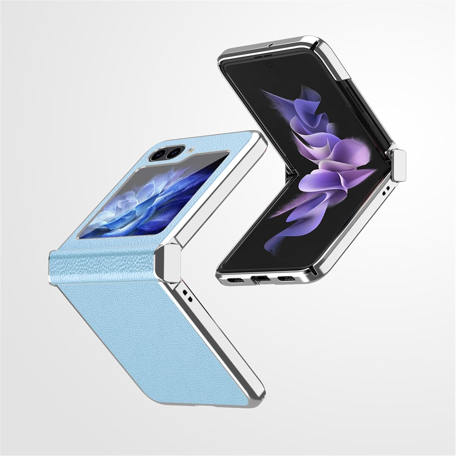 Case for Samsung Galaxy Z Flip 5, Hinge Protection Durable Minimalist Ultra Thin Slim Fit Premium Lychee Texture Leather Electroplated Hard PC Case for Samsung Z Flip 5 2023,Purple
